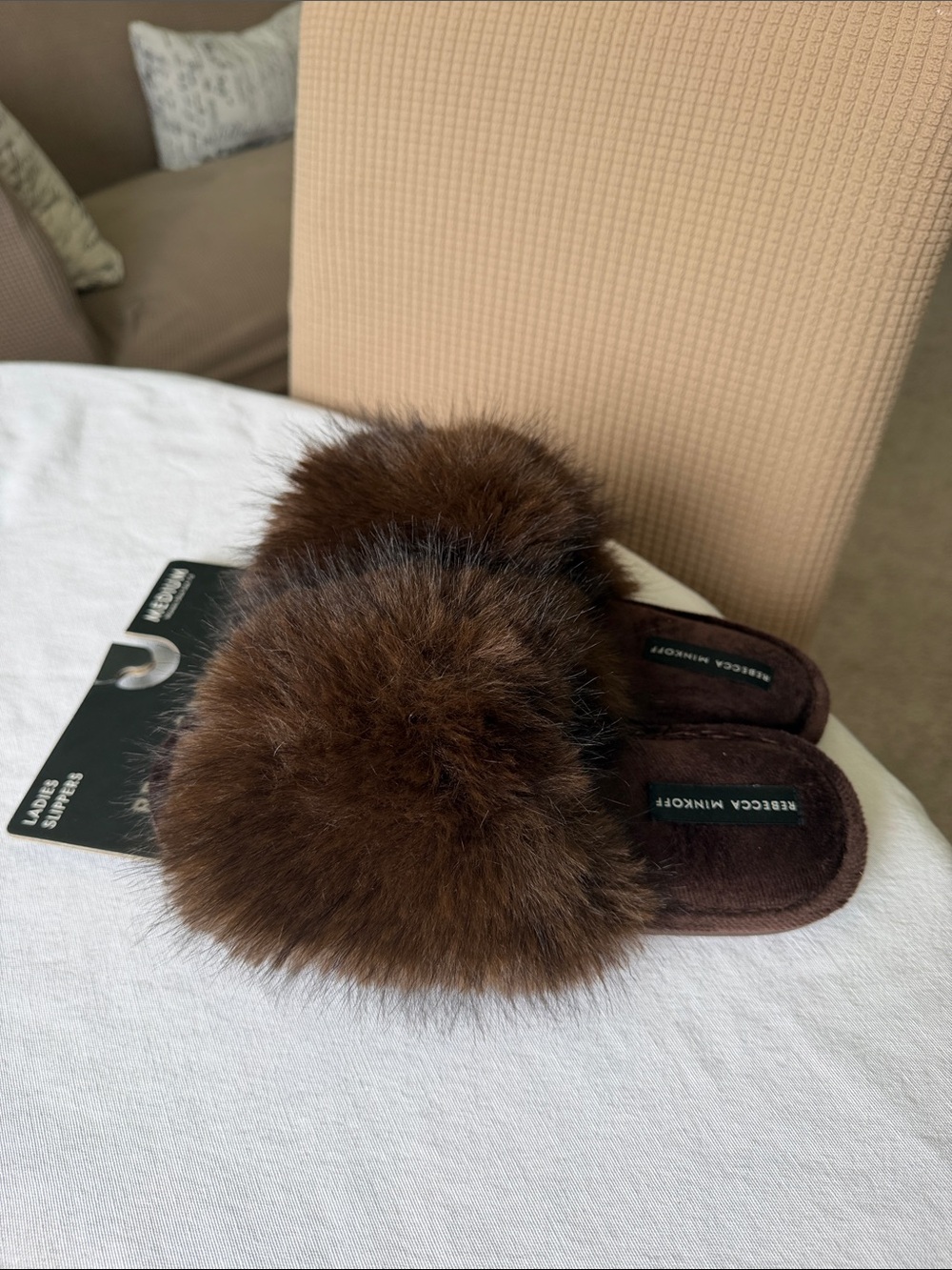 Faux Fur Slide Slippers - Brown REBECCA MINKOFF- medium size - Picture 3 of 7